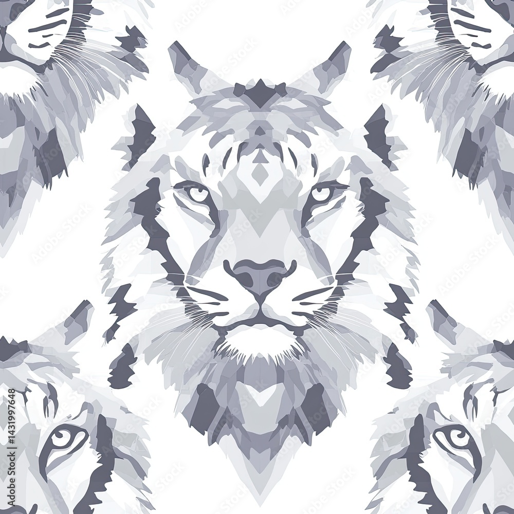 Obraz premium Geometric Tiger Seamless Pattern: Stylish Gray Wildlife Art Design for Fashion, Textile, and Home Decor