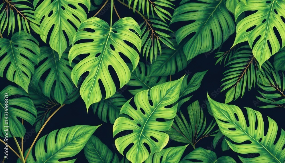 Naklejka premium Lush tropical foliage pattern