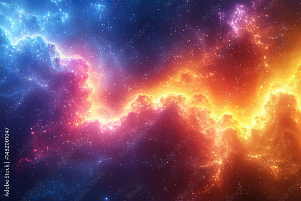 Fototapeta premium A vibrant nebula swirls in cosmic space, showcasing a breathtaking display of celestial colors and textures.