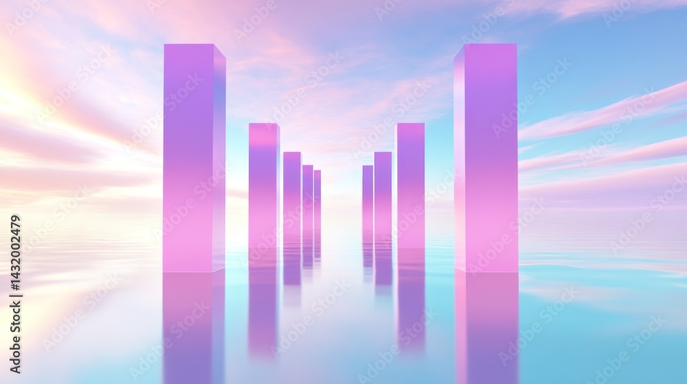 Pastel Skyscape with Pink Pillars Pastel Skyscape with Pink Pillars