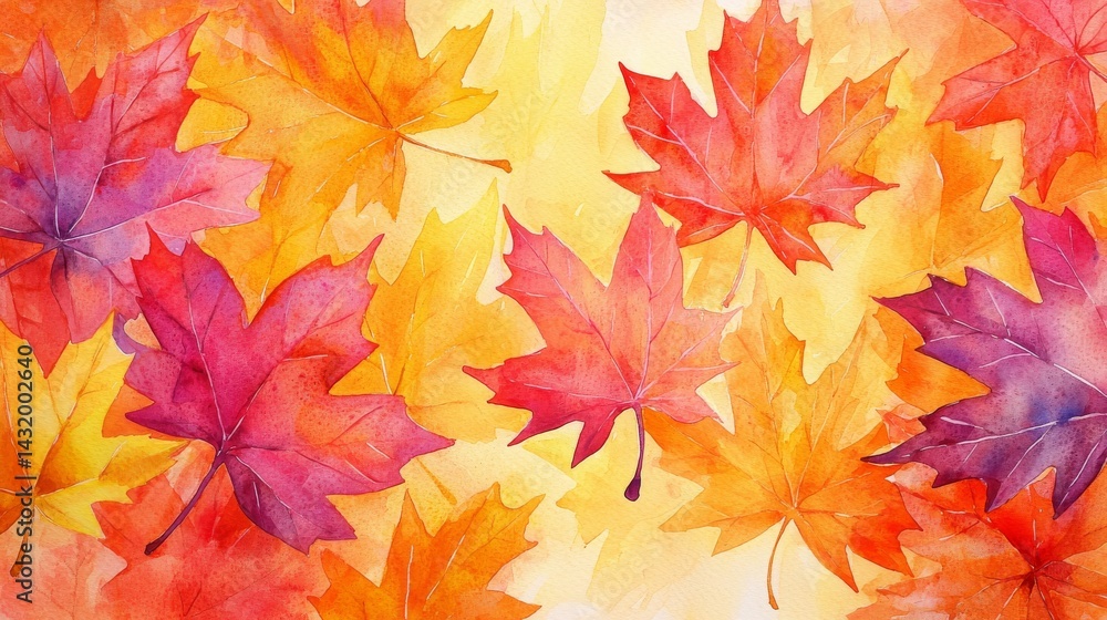 Vibrant Autumn Leaf Frame Colorful Maple Leaves with Watercolor Backdrop Vibrant Autumn Leaf Frame Colorful Maple Leaves with Watercolor Backdrop