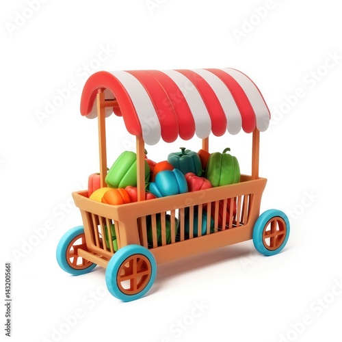 Colorful vegetable cart overflowing with produce.