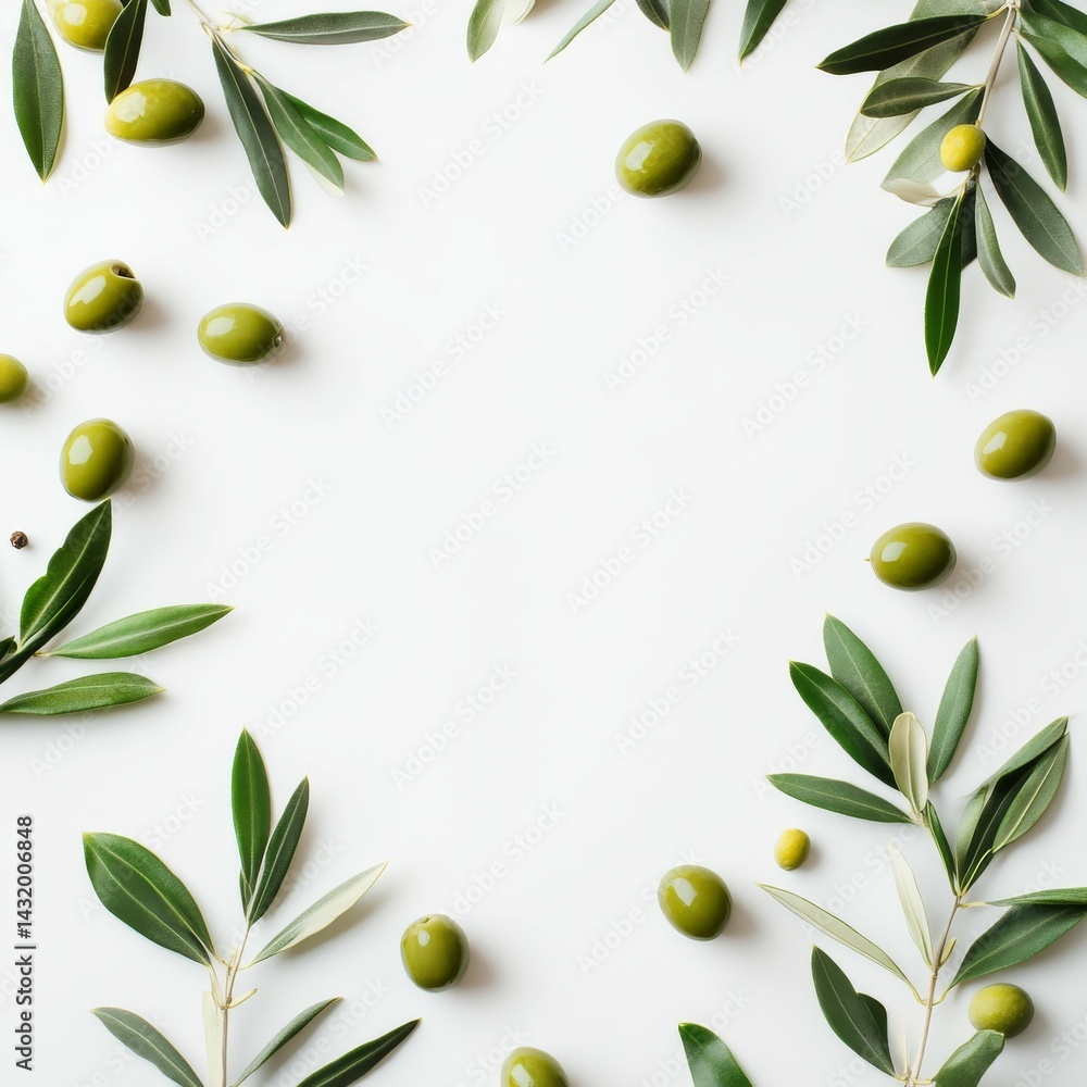 Fresh Green Olives with Leaves Isolated on White Background Fresh Green Olives with Leaves Isolated on White Background