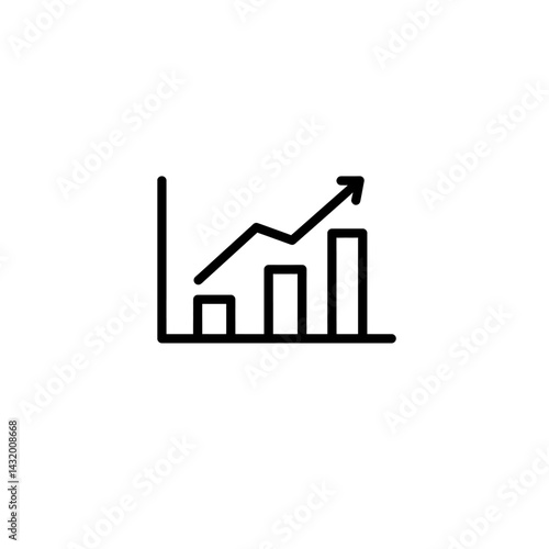 Bar Chart Icon Vector in Black Outline Representing Business Growth, Financial Performance, Data Visualization and Analytical Statistics in Clean Style
