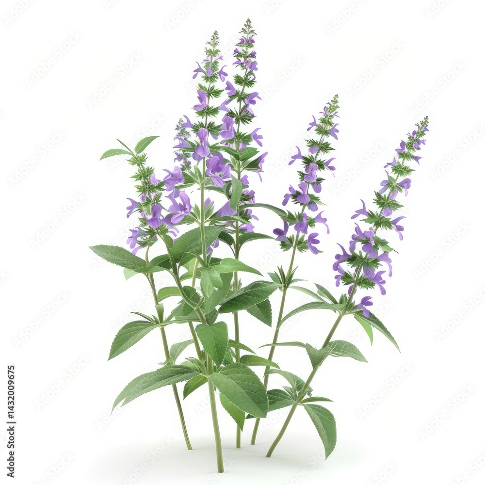 Fototapeta premium A cluster of vibrant purple flowers and greenery.