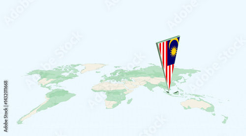 Photography Highlighted Malaysia on Global Map with 3D Flag Location Pin of Malaysia
