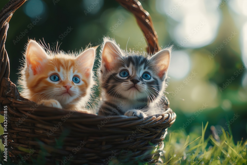 Adorable Kittens in Wicker Basket