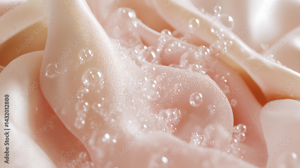 Fototapeta premium 3D rendering of cleaning bubbles penetrating fabric fibers to remove deep stains like blood, coffee, and sauces in ultra-realistic detail.