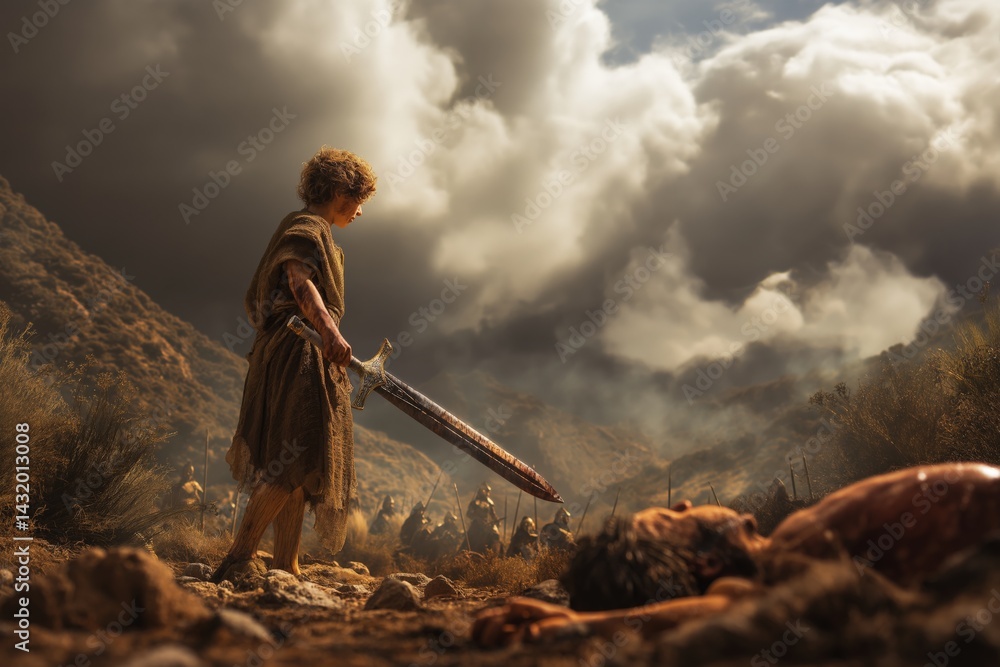 Youthful David Triumphs Over Fallen Goliath