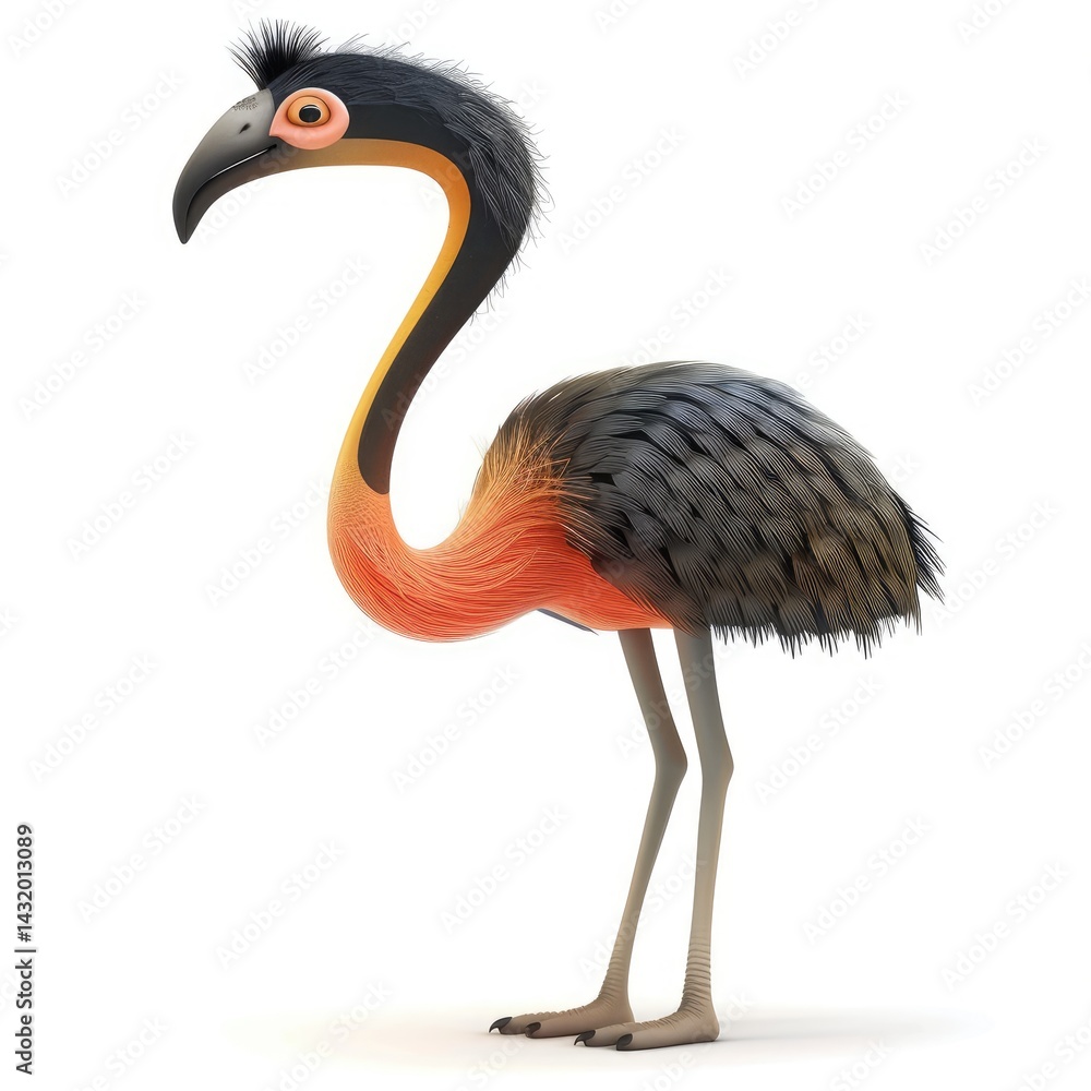 Fototapeta premium Cartoonish bird with vibrant colors and stylized features.
