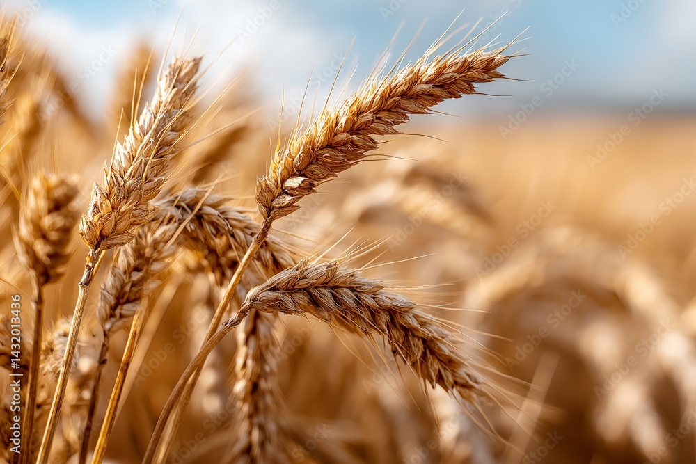 Golden Wheat Ears in Sunlit Field