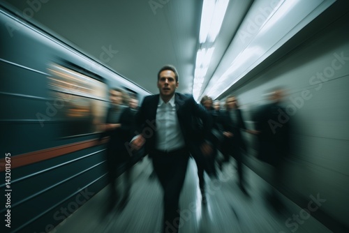 Obraz na płótnie Stressed Businessman Rushing for Subway Train w salonie