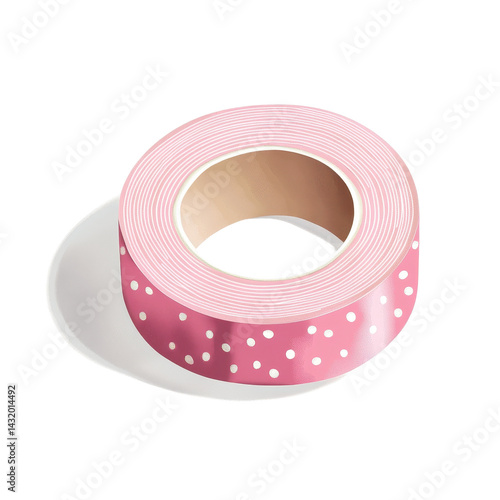 Pink washi tape with polka dot patterned png isolated on white transparent background