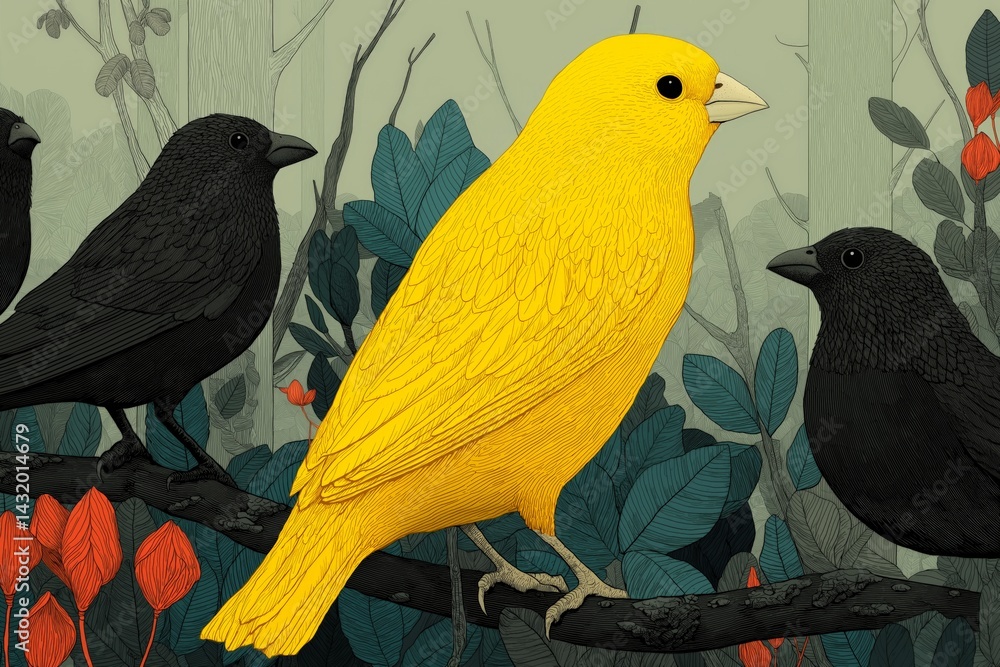 Lonely Parrot: Isolation Amidst Whispering Birds