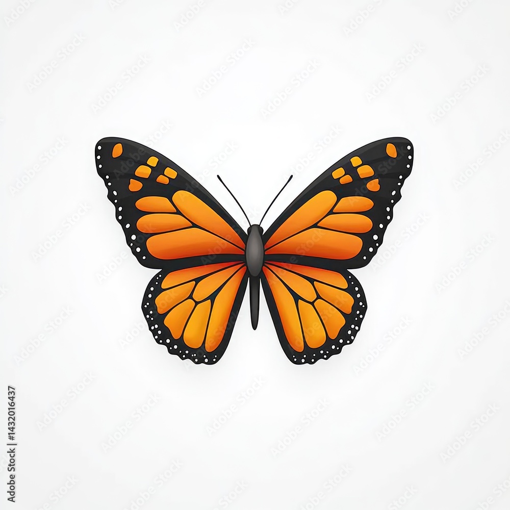 Fototapeta premium Vibrant orange and black monarch butterfly illustration.