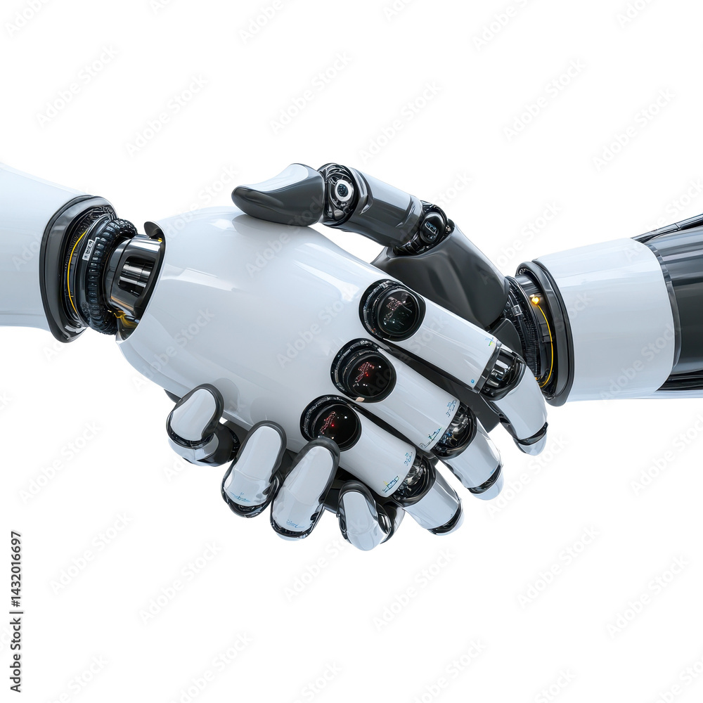 robot handshake isolated on white transparent background