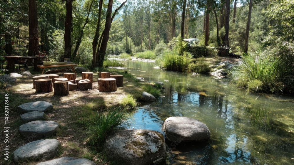 Obraz premium Tranquil riverside picnic spot