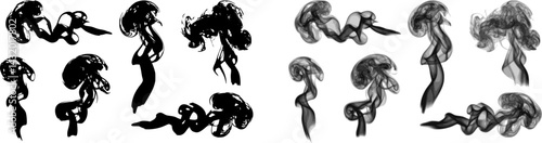 Abstract depiction of swirling smoke patterns from incense sticks in a minimalistic design setting

