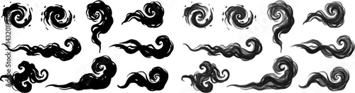 Abstract fluid black and white smoke designs created with elegant curves and spirals showcasing artistic movement
