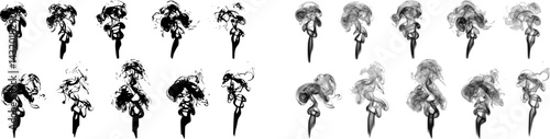Abstract depiction of swirling smoke patterns from incense sticks in a minimalistic design setting

