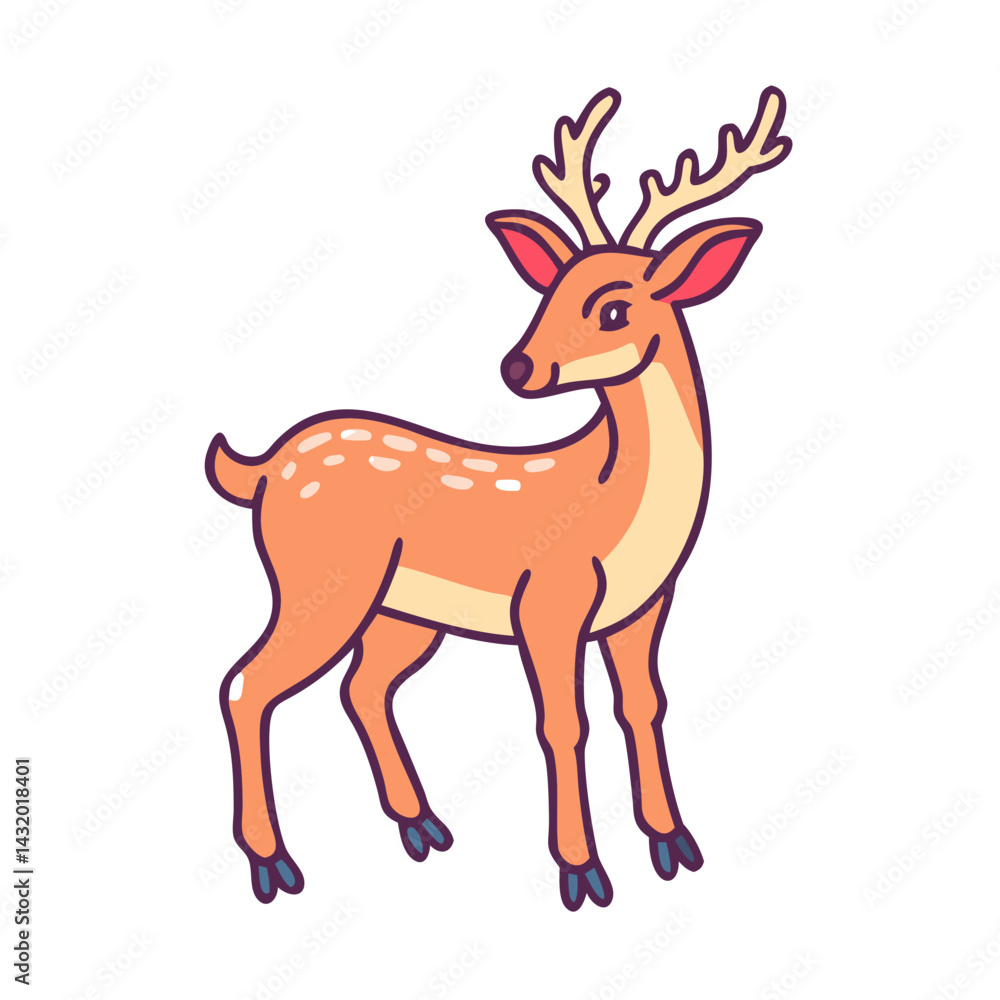 Obraz premium Cute cartoon deer illustration reindeer animal wildlife mammal forest antler drawing design vector art