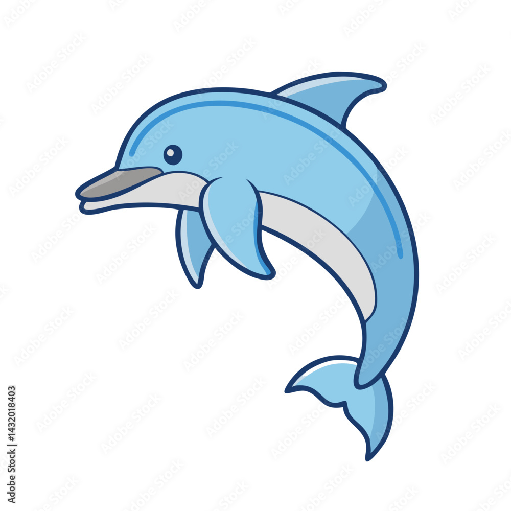 Fototapeta premium Illustration of a cute dolphin, marine mammal, sea animal, aquatic life, ocean creature, wildlife art