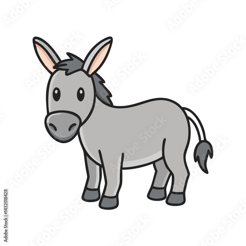 Cartoon donkey illustration of a farm animal equine mammal with long ears and short tail design