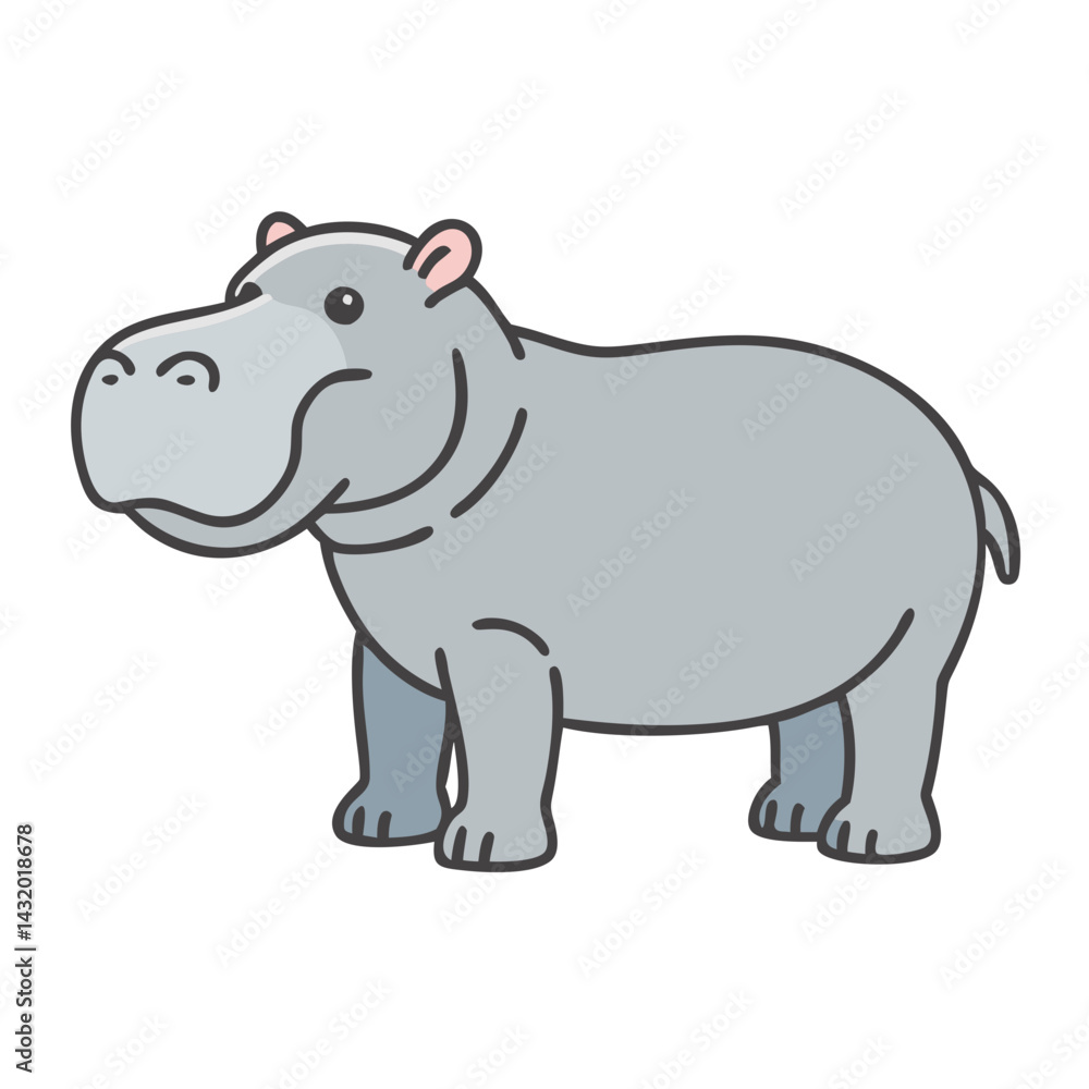 Fototapeta premium Illustration of a hippopotamus animal mammal wildlife zoo africa safari cute hippo art design drawing