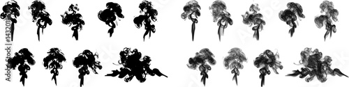 Abstract depiction of swirling smoke patterns from incense sticks in a minimalistic design setting
