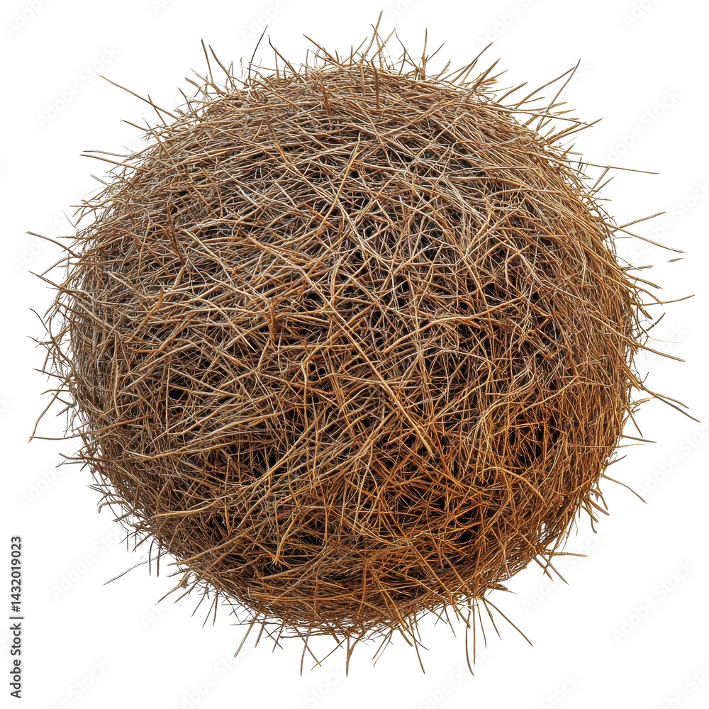 Round, dry tumbleweed isolated on white transparent background