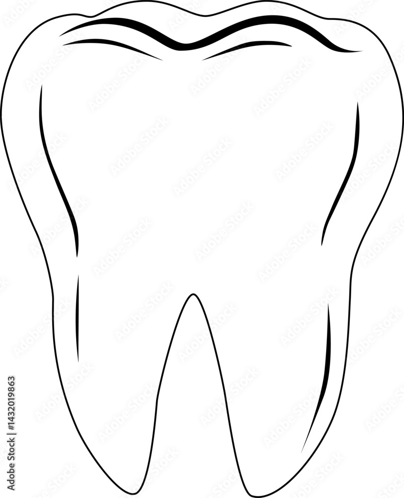 Obraz premium Vector tooth icon. Black and white image. Tooth outline illustration.
