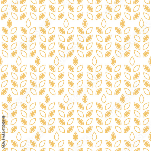 Wheat seamless pattern. Repeating grain wheats on white background. Repeated flour patterns. Spike corn. Bakery texture. Repeat beer ear. Design oat for bread cereal prints. Vector illustration