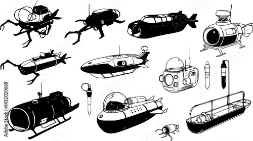 Various underwater exploration devices designed for research and data collection in marine environments
