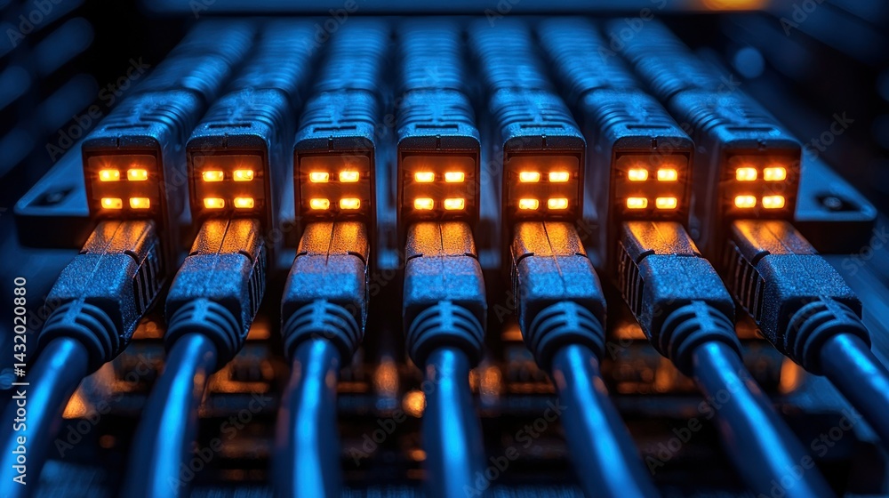 Obraz premium Illuminated Network Cables: High-Tech Connectivity