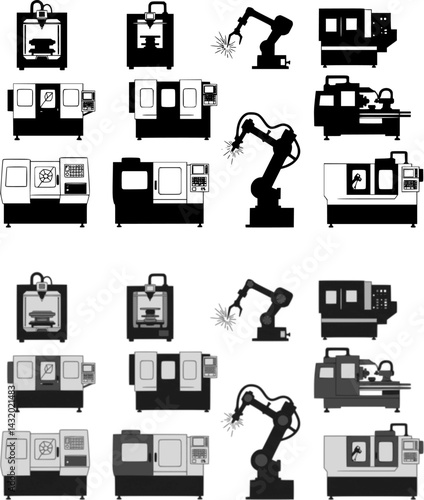 Various industrial machines displayed in a workshop setting showcasing advanced manufacturing technology
