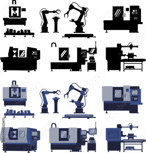 Various industrial machines displayed in a workshop setting showcasing advanced manufacturing technology
