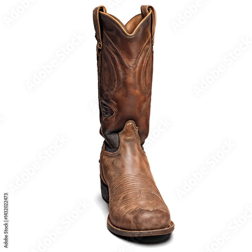 A brown cowboy boot isolated on a transparent background.
