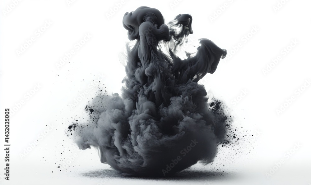 Black Ink Cloud Explosion on White,Abstract ,Smoke Black Ink Cloud Explosion on White,Abstract ,Smoke