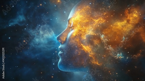 A cosmic journey, blending human features with vibrant space elements, showcasing the beauty of the universe within us.