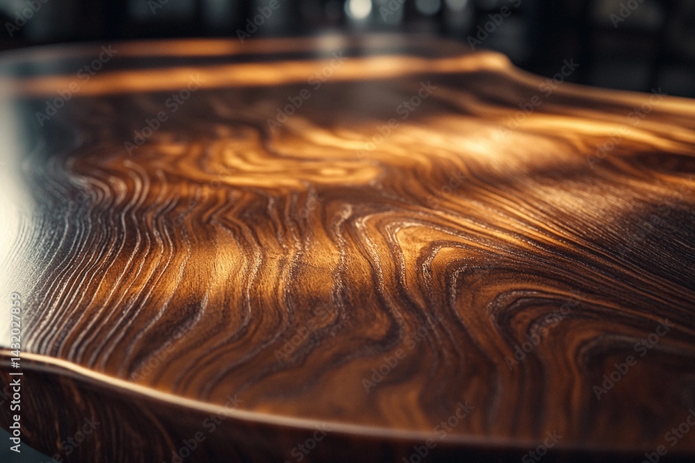 Obraz premium Close-up of a polished wooden table with natural grain and texture
