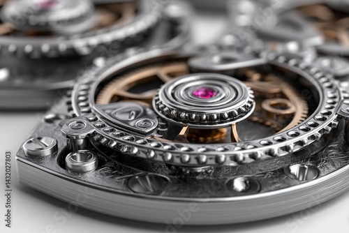 Wallpaper Mural Intricate close-up of a sophisticated watch mechanism featuring gears, screws, and a jewel, revealing the precise engineering and craftsmanship of the timepiece. Torontodigital.ca