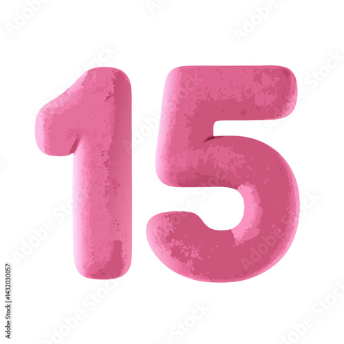 A close-up of the number "15" rendered in a soft, tactile, pink form, perfect for conveying concepts of numerology, age, or quantity. vector illustration