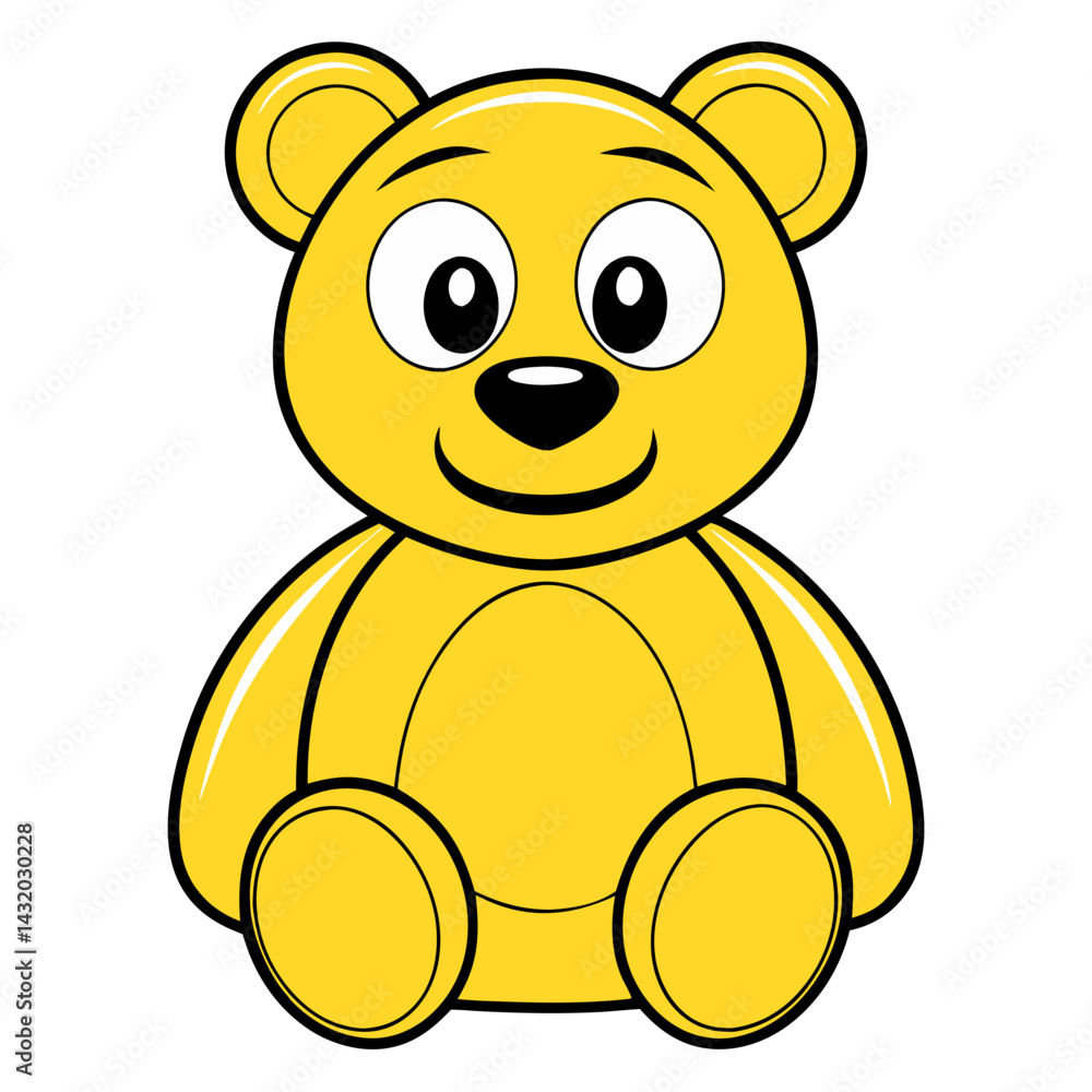 Fototapeta premium Cute yellow teddy bear cartoon illustration, sitting and smiling happily.