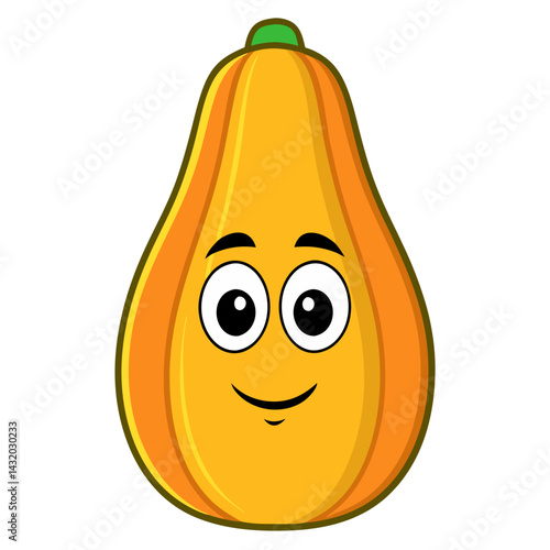 A cheerful papaya cartoon character smiling gleefully, full of life, this image celebrates the joyful spirit of a tropical fruit. vector illustration
