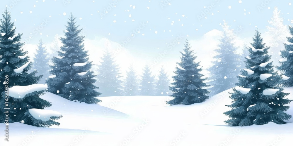 Fototapeta premium Snowy Pines Winter Scene with Falling Snow, snow ,forest