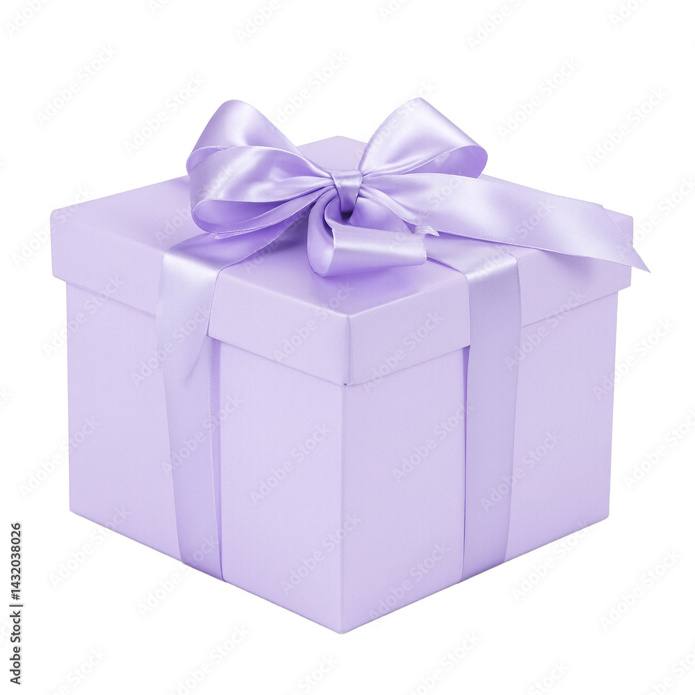 Obraz premium Isolated soft lavender square gift box with a purple bow perfect for celebrations and special occasions