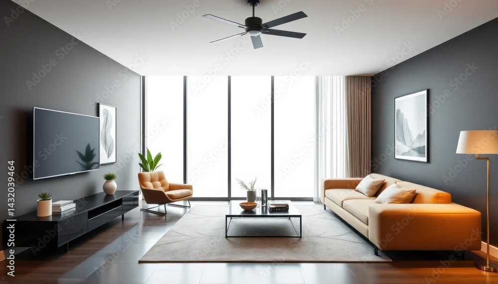 Obraz premium Modern living room with large windows (1)