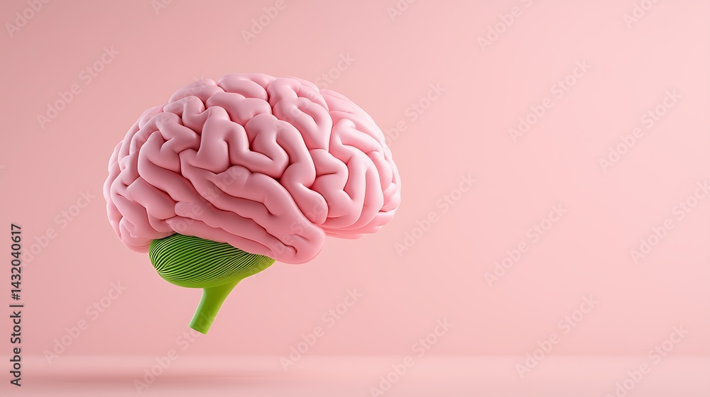 Pink And Green 3D Model Of Human Brain On Pink Background Pink And Green 3D Model Of Human Brain On Pink Background