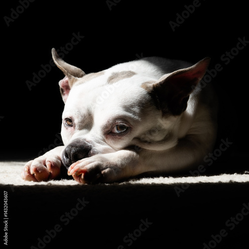 Quadro su tela Dog Resting in Dramatic Light