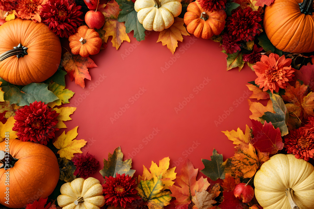 Fototapeta premium Pumpkin and Mum Arrangement in a Festive Autumn Frame